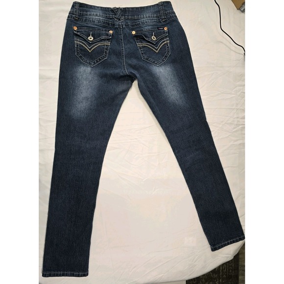 Angel Jeans Womens Midrise Blue Denim S13 Embroidered Back Pockets - Picture 8 of 10